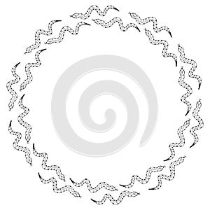 Round isolated black and white frame for text with hand-drawn snakes. photo