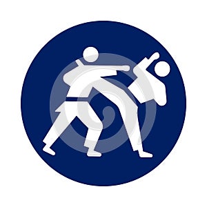 Round Karate Kumite pictogram, new sport icon in blue circle