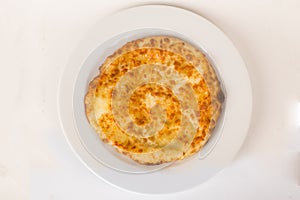 Round khachapuri white background