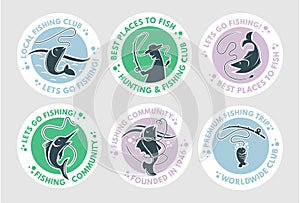 Round label set for fishing club advertising