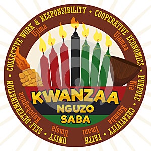 Round Label with Traditional Elements and Principles for Kwanzaa Celebration, Vector Illustration photo