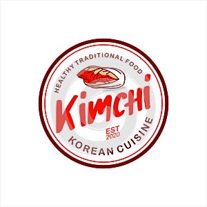Round label traditional food kimchi logo Korean cuisine stamp photo