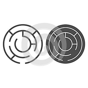 Round labyrinth line and glyph icon. Circle maze vector illustration isolated on white. Solution outline style design