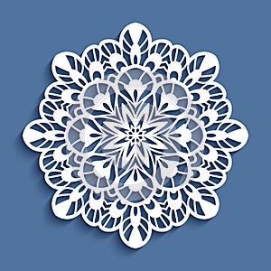 Round lace doily, cutout paper pattern