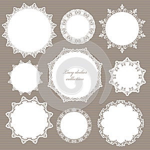 Round lacy doilies set. Decorative frames.