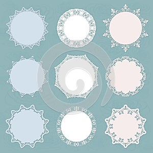 Round lacy doilies set. Decorative frames.