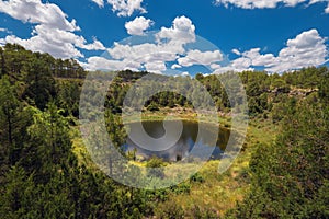 Round lake geologic formation in Cuenca province, Castilla La Mancha, Spain.