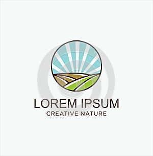 Round landscape nature logo Design Vector Stock . Landscape Logo Design Organic