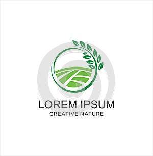 Round landscape nature logo Leaf Design Vector Stock . Landscape Logo Design Organic