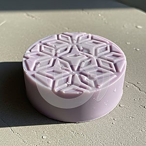 Round lavender soap bar with a