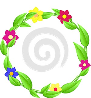 Round with leaves and flowers with text space