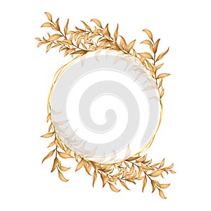 Round Leaves Golden Frame. Save the Date, Wedding Invitation Multipurpose Cards