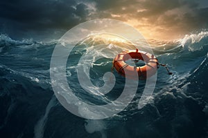 Round Life buoy rescue ring sea. Generate AI