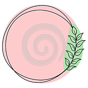 Round light pink frame with a tree branch on a green background, vector illustration, emblem icon