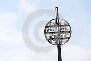 Round lighting panels at football sport stadium Hradec Kralove, Czech Republic