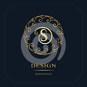 Round Line graphics monogram. Elegant art logo design. Letter S. Graceful template. Business sign, identity for Restaurant, Royalt