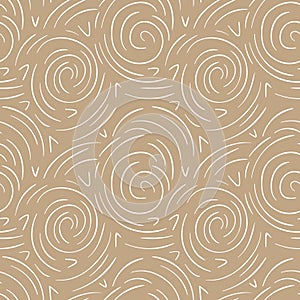 Round lines abstract vector seamless pattern. Modern gold and white background