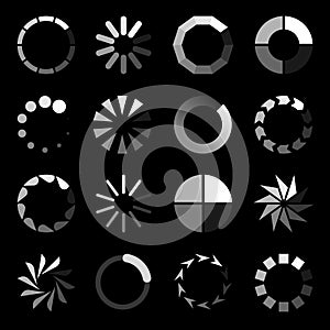 Round loader. Progressive wait download internet buffering upload website interface sign vector isolated icon set