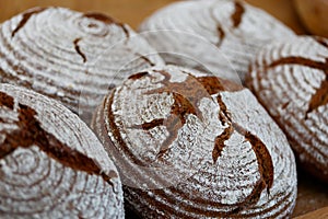 Round loaves of traditional dark rye bread