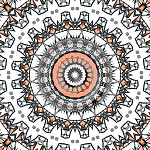 Round mandala pattern in glass vitrage style mosaic kaleidoscope