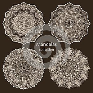Round mandalas in vector. Graphic template. Decorative retro ornament. Set of abstract design element. Hand drawn. Vector Ethnic