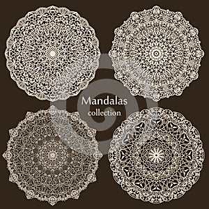 Round mandalas in vector. Graphic template. Decorative retro ornament. Set of abstract design element. Hand drawn. Vector Ethnic