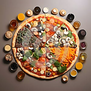 Round with many additives, spices. Top view