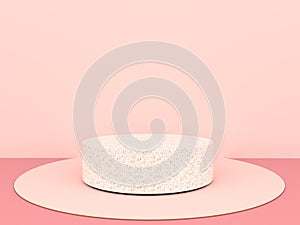 Round marble Pedestal, Podium for display product on the Pink floor and pastel pink wall. Pedestal can be used for commercial adve