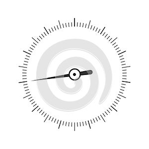 Round measuring scale with arrow. Template of barometer, compass, protractor, circular ruler tool interface isolated on