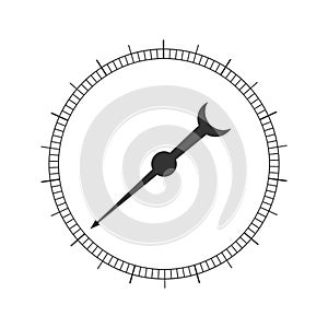 Round measuring scale of chronometer, barometer, compass, speedometer, manometer with arrow. 360 degree tool template