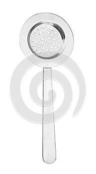 Round metal tea strainer isolated on white