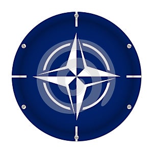 Round metallic flag of NATO with screws