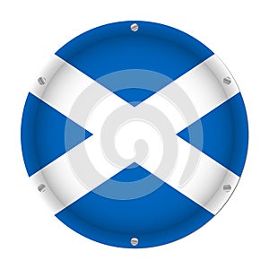 Round metallic flag of Scotland with screws