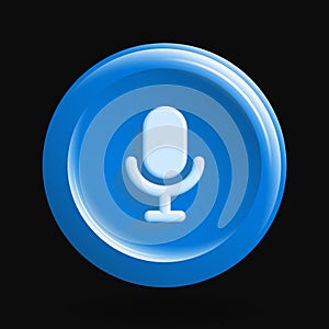 Round Microphone Icon. Blue Icon Set. Isolated App Button