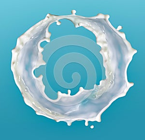 round milk splash isolated on blue background