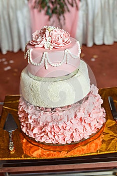 Round multi tiered wedding cake with sponge