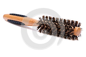 Round natural bamboo hairbrush with wild boar bristles