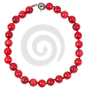 Round necklace from red sponge coral beads