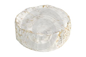 A round of Normandy Camembert isolated white background.