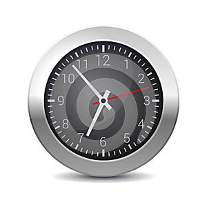 Round Office Wall Clock with Black Dial. Vector