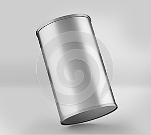 Round Olive Oil Tin Can Mockup, Silver Liquid Container, 3d Rendered isolated on light background