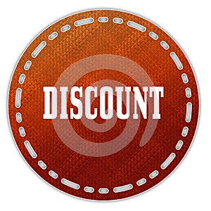 Round orange pattern badge with DISCOUNT message.