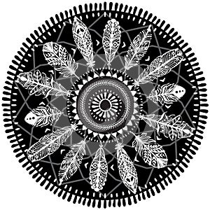 Round Ornament with feathers