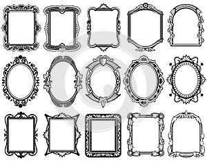 Round, oval, rectangular vintage victorian, baroque vector frames photo