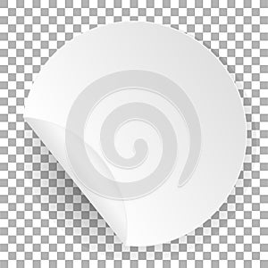 Round paper sticker. White label template with bent edge with shadow. Circle element for advertising and web design