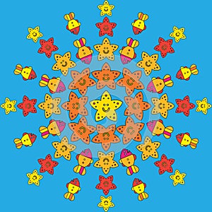 Round pattern with stylize fishes