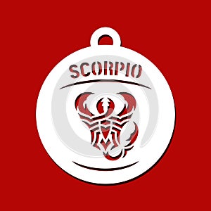 Round pendant with Zodiac sign Scorpio.