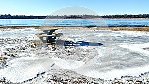 Round Picnic Table by Lake