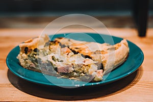 Round PIE with spinach and fish