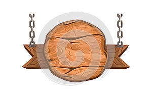 Round piece board. Wood welcome panel, vector isolated
